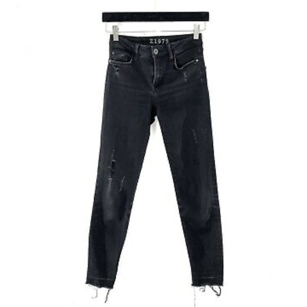 Zara Denim Black Jeans Distressed Ripped 6